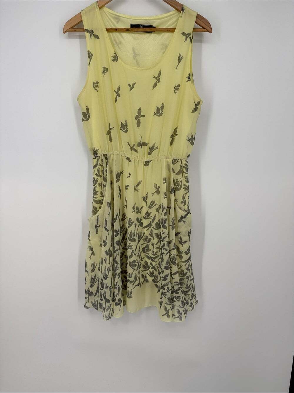 Paper Plane London Yellow Sleeveless Bird & Leaf Print Skater Dress
